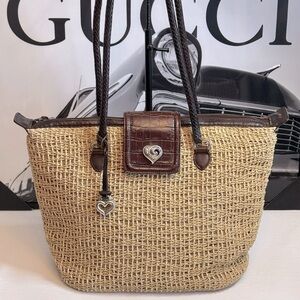 Brighton Straw Woven Tote with Silver Hardware